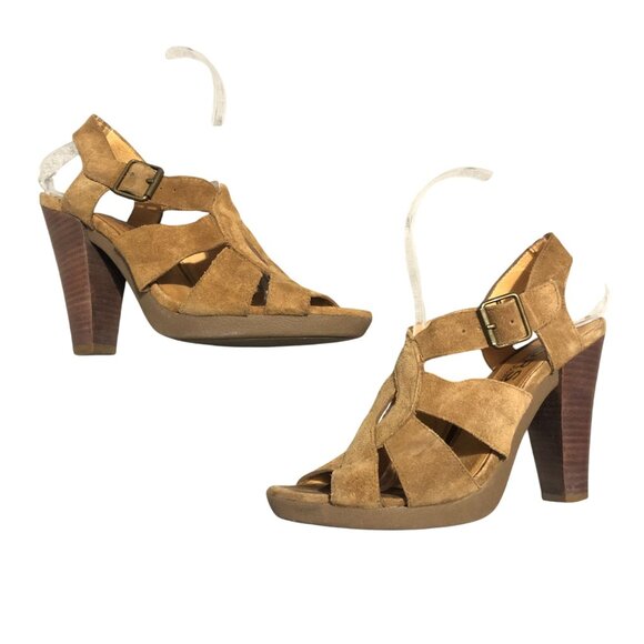 Michael Kors Becky Suede Platform Heel Slingback Sandals Beige Tan 7.5 - Picture 2 of 9